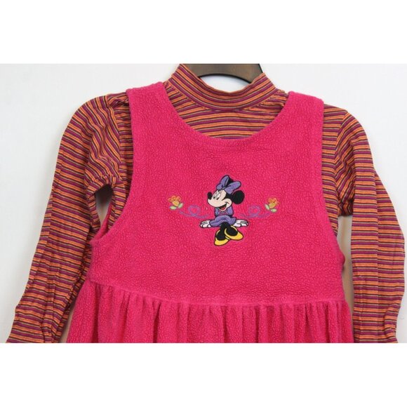 VTG Disney Store 2pc Fleece Minnie Mouse Dress Set sz 7/8 Striped Shirt Winter - Picture 2 of 10